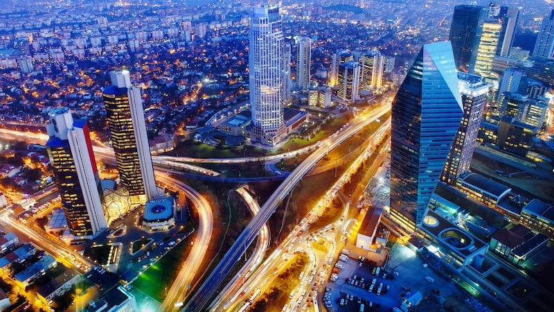 Aerial view of Istanbul  at night.