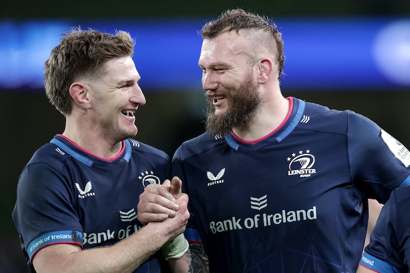 Jordie Barrett and RG Snyman have become key parts of Leinster's new approach. Photograph: Laszlo Geczo/Inpho