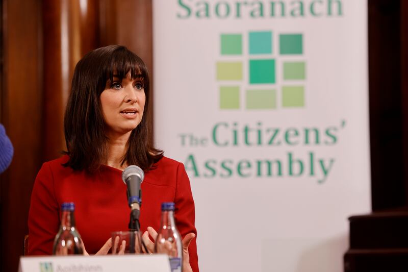 Aoibhinn Ní Shúilleabháin,  Chair of the Citizens’ Assembly on Biodiversity Loss at the launch its report and recommendations in College Green. Photograph: Alan Betson