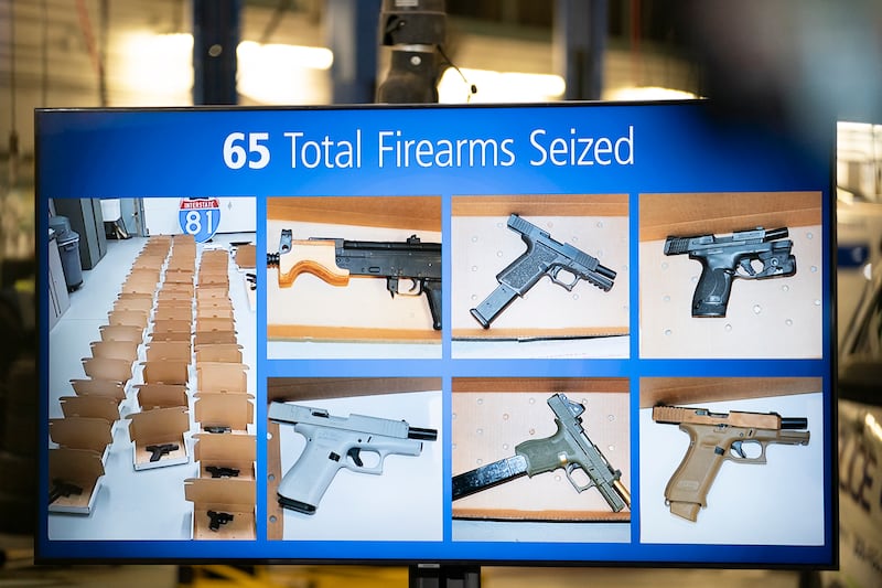 The seized firearms. Photograph: Arlyn McAdorey/The Canadian Press via AP