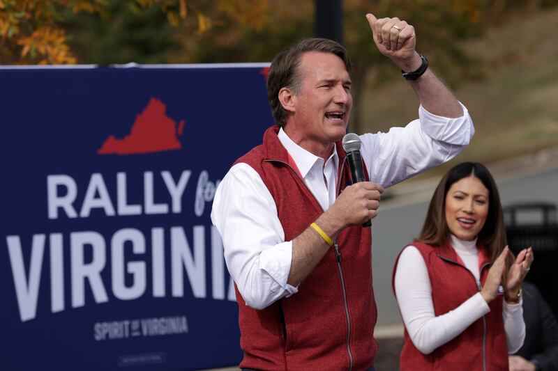 Glenn Youngkin speaks at an campaign rally last October in Stafford, Virginia.  Photograph: Alex Wong/Getty Images