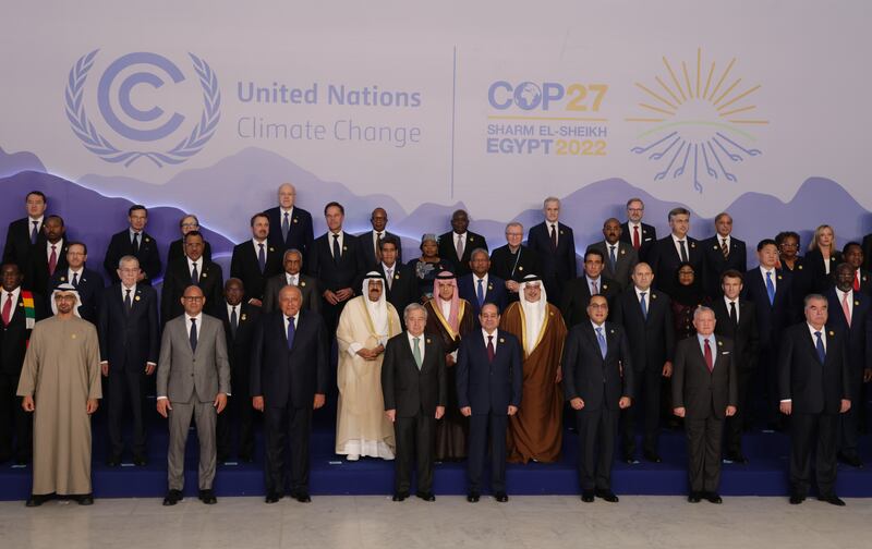 World leaders, including Egyptian President Abdel Fattah El-Sisi, photographed on November 7th at Cop27. The lack of female representation among the group has been criticised by Mary Robinson. Photograph: Sean Gallup/Getty Images