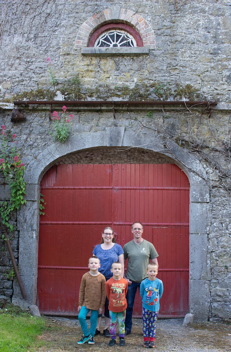 David and Lisa Walsh Kemmis with children William, John and Andrew at Ballykilcavan, Co Laois. ‘If you’re going to live anywhere, you may as well live here – it’s a lovely part of the world,’ says David.