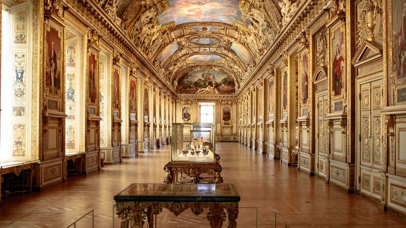 The empty Galerie d’Apollon at the Louvre. Photograph:  Dmitry Kostyukov/The New York Times