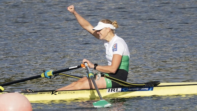 Sanita Puspure wins the Single Sculls in Poznan. Photograph: Soenar Chamid/Getty Images