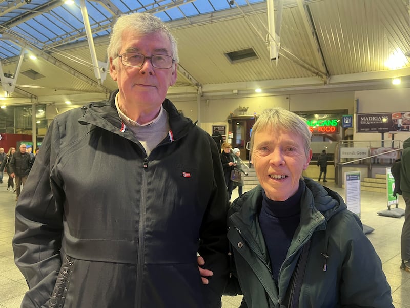 Jim and Mary Gilliland at Connolly station on the first day of the new hourly train service between Dublin and Belfast