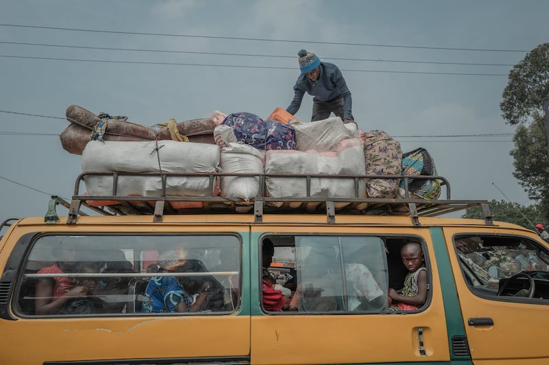 Displaced families return to their homes in Kanyaruchinya, north of Goma, last weekend. Photograph: Guerchom Ndebo/New York Times
                      