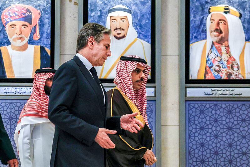 US secretary of state Antony Blinken and Saudi Arabia's foreign minister Prince Faisal bin Farhan Al-Saud in Riyadh. Photograph: Evelyn Hockstein/AFP via Getty Images