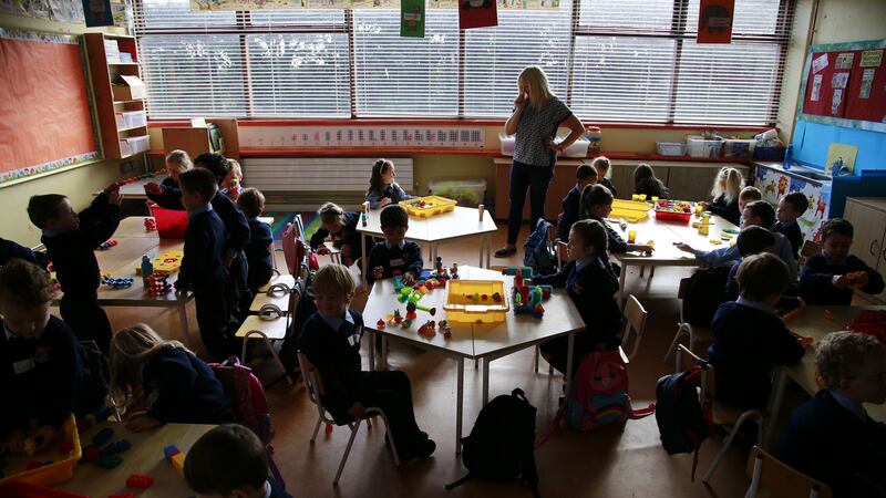 Memories of the first day at school  at St Olaf’s NS, Balally Drive, Dundrum, Dublin 16. Photograph: Nick Bradshaw