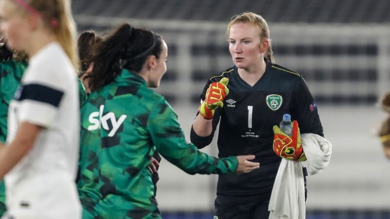 Courtney Brosnan made a crucial late save to deny Finland in Helsinki. Photograph: Kalle Parkkinen/Inpho