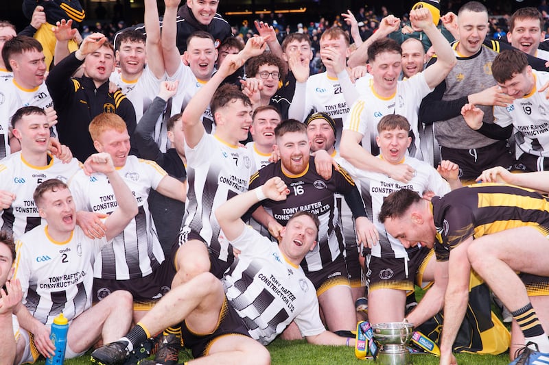 St Lachtain's celebrate winning the All-Ireland club JHC final against Russell Rovers. Photograph: Tom Maher/Inpho