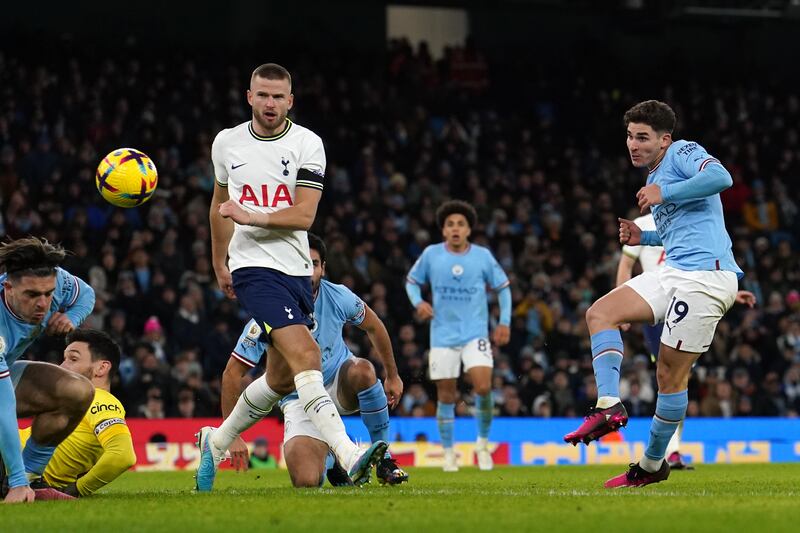 Julian Alvarez started for City for the first time since winning the World Cup with Argentina. Photograph: Martin Rickett/PA Wire.
