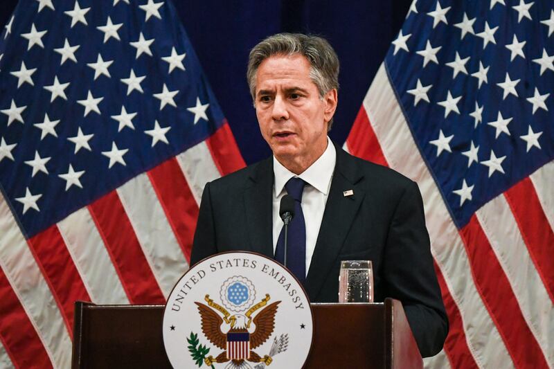 US secretary of state Antony Blinken indefinitely postponed a planned visit to Beijing, China, after a large balloon was spotted in US airspace in recent days. Photograph: Tang Chhin Sothy/AFP/Getty