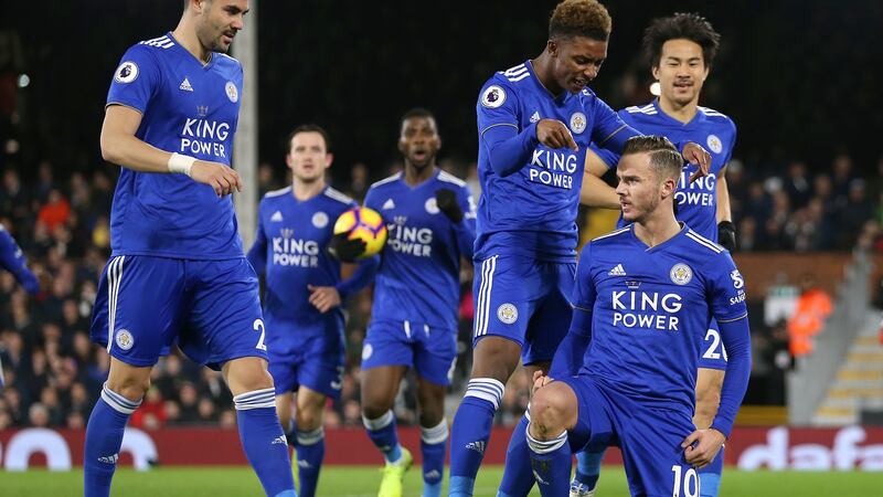 Leicester City’s James Maddison celebrates his team’s goal. Photo: Steve Paston/PA Wire