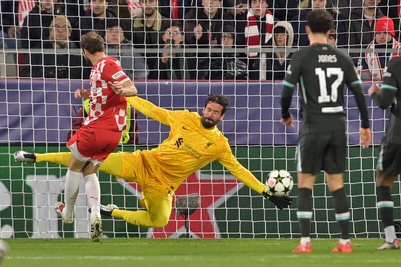 Daley Blind's shot is stopped by Alisson Becker. Photograph: Manaure Quintero/AFP via Getty Images