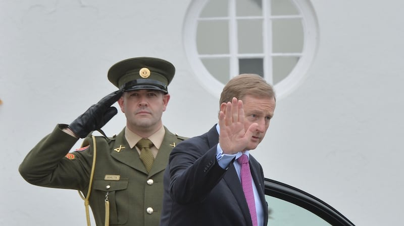 Taoiseach Enda Kenny leaving  Arás an Uachtaráin after receiving his seal of office from President Michael D Higgins. Photograph: Alan Betson/The Irish Times.