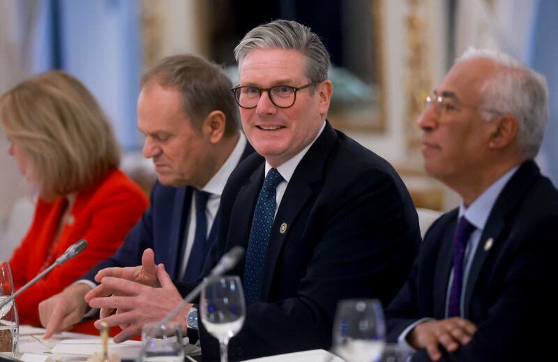 Keir Starmer, centre, meets key EU figures in Brussels last Monday. Photograph: Olivier Hoslet/Getty