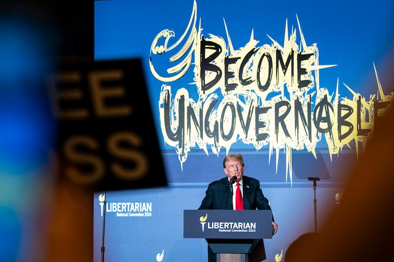 Donald Trump speaks at the Libertarian National Convention in Washington last May, where he commented on the case of Ross Ulbricht. PhotographL Haiyun Jiang/The New York Times