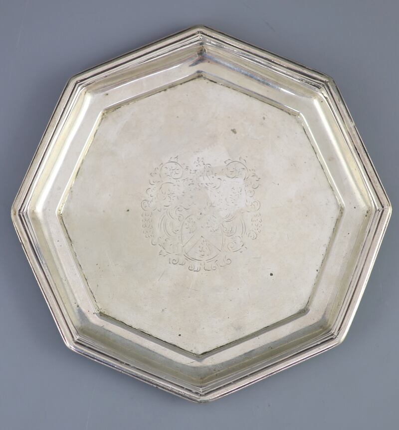 Very rare Galway silver octagonal dish, circa 1712, €60,000,  Weldon’s