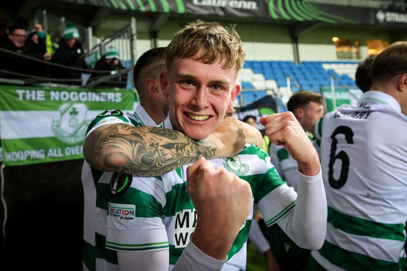 Shamrock Rovers' Michael Noonan celebrates after scoring. Photograph: Ryan Byrne/Inpho