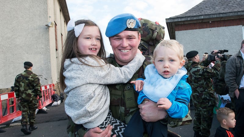 Capt Darren Kelly, from Lucan, with his children Dayna (6) and Danny (1). Photograph: Dave Meehan