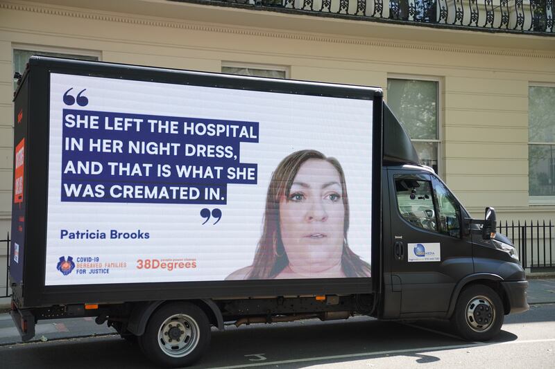 A Covid Bereaved Families for Justice campaign van outside the UK Covid-19 Inquiry at Dorland House in London. Photograph: Lucy North/PA Wire