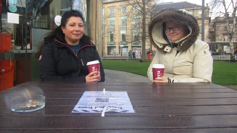 Melisha Squire and Lesley Blues in the centre of Edinburgh: “Nicola Sturgeon has done such a good job, ” says Ms Blues. “But that doesn’t mean I want independence.” Photograph: Freya McClements