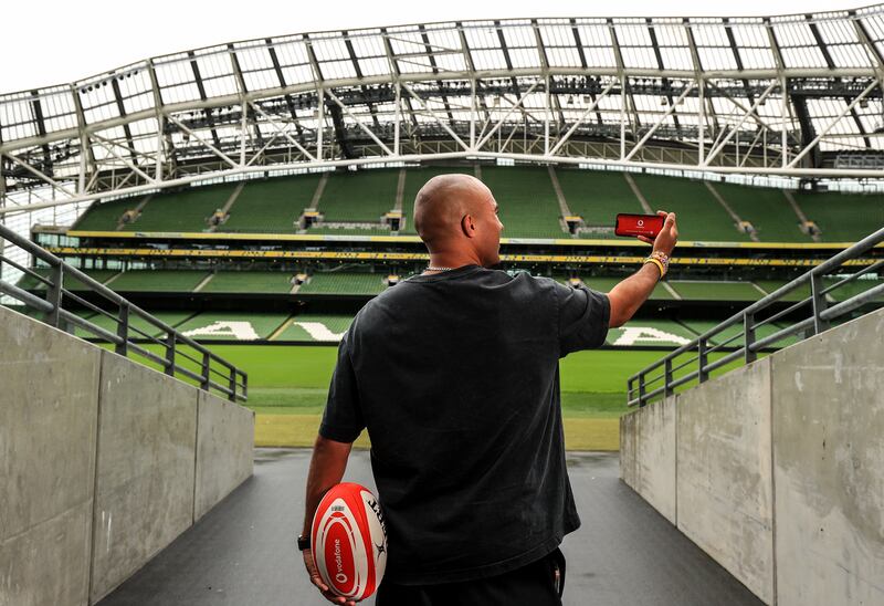 Simon Zebo at the launch of the new Vodafone 5G Stadium App at the Aviva Stadium on Wednesday.