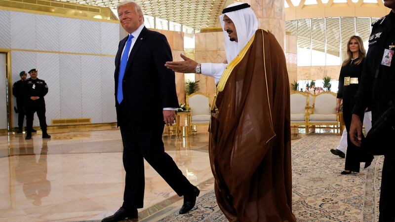 Saudi Arabia’s King Salman bin Abdulaziz Al Saud welcomes US president Donald Trump and first lady Melania Trump in Riyadh, Saudi Arabia. Photograph: Jonathan Ernst/Reuters