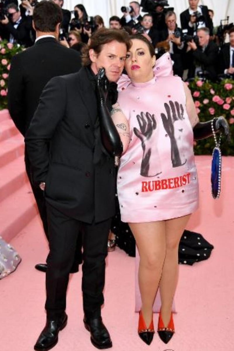 Christopher Kane and Lena Dunham at the Met Gala celebrating the 2019 exhibition, Camp: Notes on Fashion. Photograph: Dimitrios Kambouris/Getty