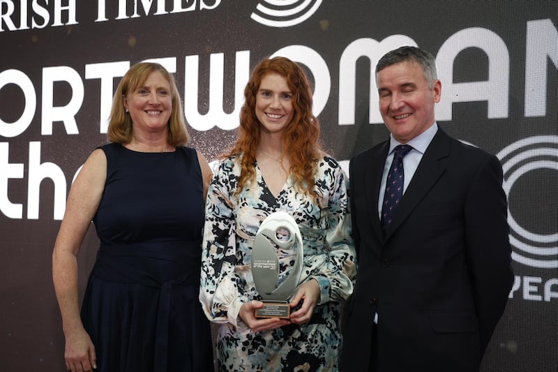 Louise Ní Mhuircheartaigh collecting the award at the Sportswoman of the Year awards. Photograph: Nick Bradshaw