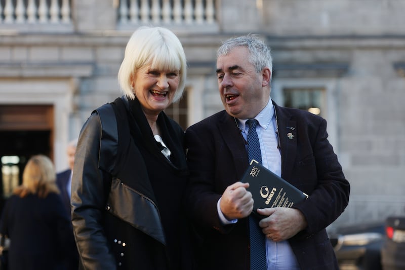 Members of the Regional Independent Group, who are tipped to have junior ministerial roles in the next government, Kevin 'Boxer' Moran and Marian Harkin, at Leinster House at lunchtime on January 15th. Photograph: Bryan O’Brien /The Irish Times

