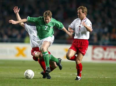 Jason McAteer during the Republic of Ireland's 3-0 victory over Denmark in March, 2002. 
