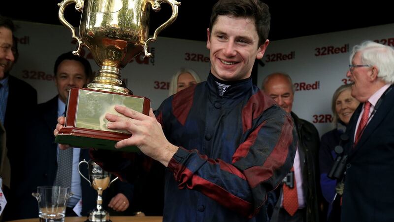 Oisín Murphy celebrates after winning the 32Red Sprint Cup Stakes on The Tin Man at Haydock. Photograph: Clint Hughes/PA Wire