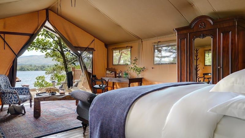 The Hideaway in Dromquinna Manor, Kenmare, Co Kerry, with its plumped-up bed.