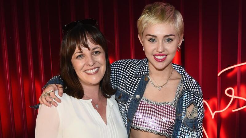 Miley Cyrus with Jennifer O’Connell. Photograph: Michael Bruckner/Wire Image courtesy of Mac. Miley Cyrus is wearing Ashish