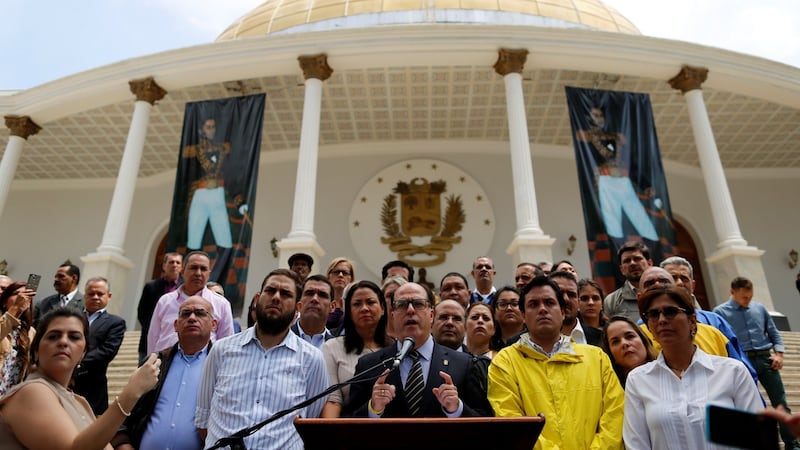 Julio Borges: The president of the National Assembly has called on the army to stop the government and supreme court, which he charges have “kidnapped Venezuela’s freedom”. Photograph: Carlos Garcia Rawlins/Reuters