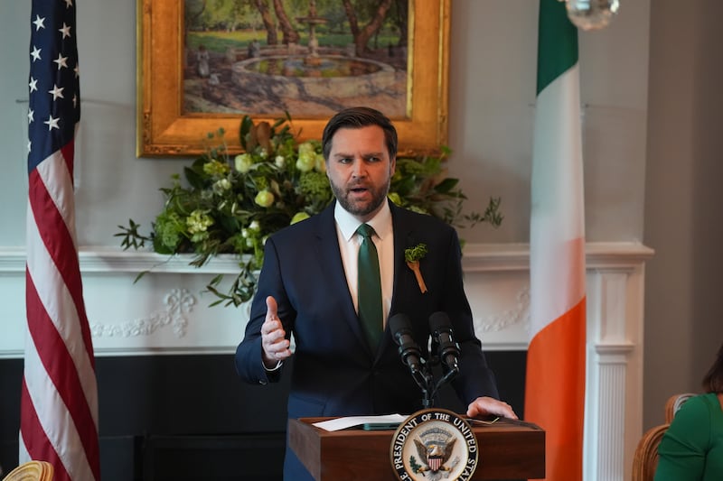 US vice-president JD Vance speaking at a breakfast meeting he hosted at his official residence in Washington DC for the visit by Taoiseach Micheal Martin. Photgraph Niall Carson/PA Wire

