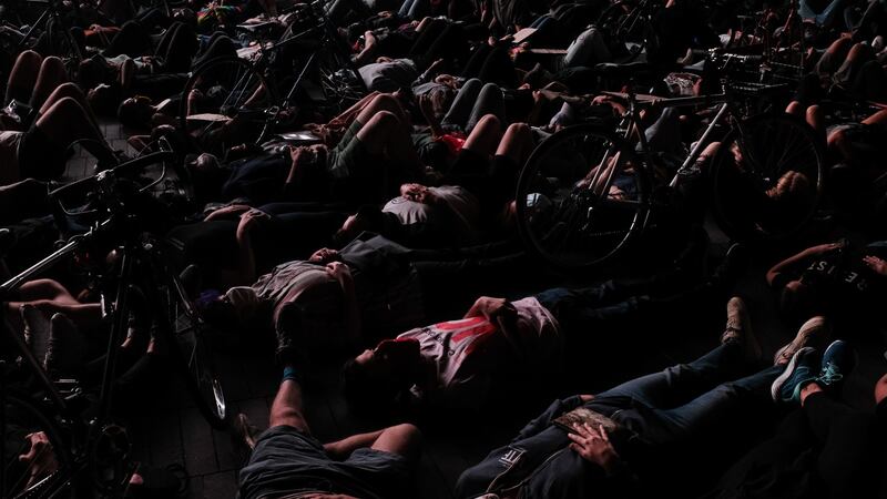 Protesters gather at the Barclays Center on Thursday during a demonstration held to demand justice for the death of Breonna Taylor. Photograph: Alba Vigaray/EPA