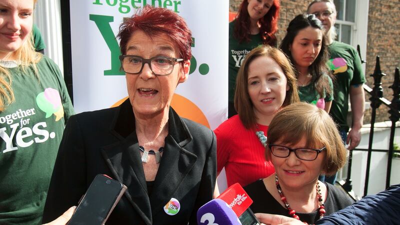 Orla O’Connor, Ailbhe Smyth and Grainne Griffin at the launch of the Together For Yes poster campaign. Photograph: Gareth Chaney Collins