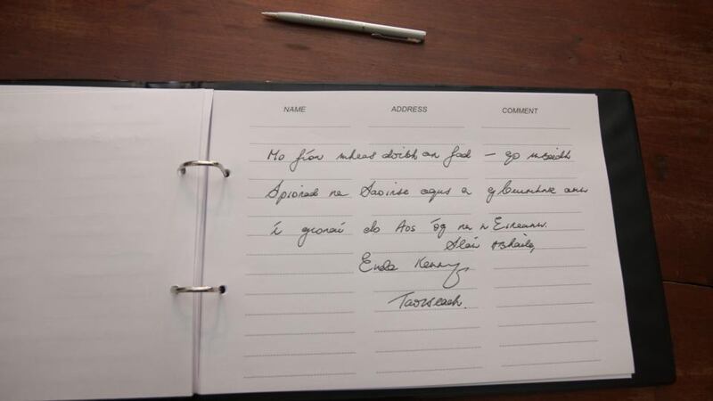 A book of condolence signed by Taoiseach Enda Kenny TD in the Mansion House, Dublin for the six students who died in the balcony collapse tragedy in Berkeley, California. Photograph: Gareth Chaney/Collins