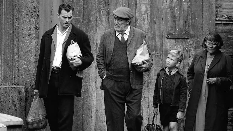 Jamie Dornan, Ciarán Hinds, Jude Hill and Judi Dench in Belfast. Photograph: Rob Youngson/Focus Features