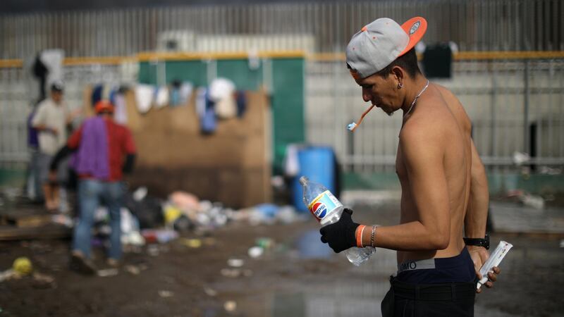 The temporary shelter in Tijuana, Mexico. Photograph: Lucy Nicholson/Reuters