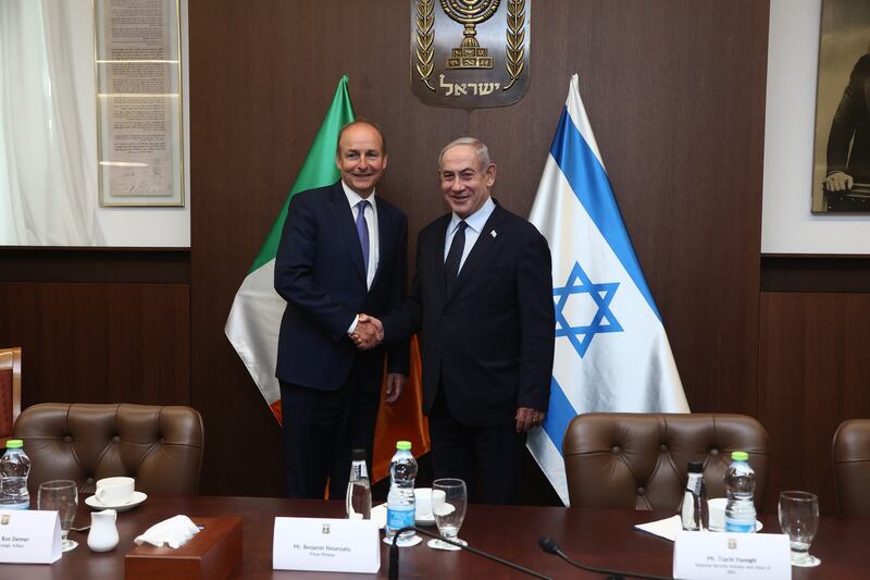 Tánaiste Micheál Martin meets Israeli leader Binyamin Netanyahu on his visit to Israel on September 5th last. Photograph: Phil Behan/Department of Foreign Affairs