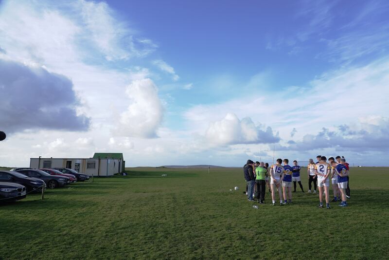 Kiltane's senior club team training on their pitch in Doohoma, Co Mayo. Photograph: Enda O'Dowd