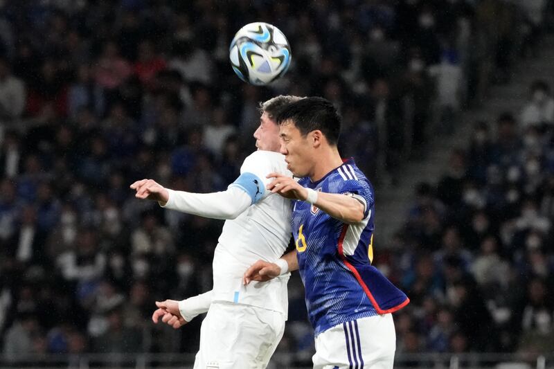  Federico Valverde of Uruguay and Wataru Endo of Japan compete for the ball during the international friendly between Japan and Uruguay.  Japan are still not universally seen as what they are – a genuinely strong football nation. Photograph: Koji Watanabe/Getty Images