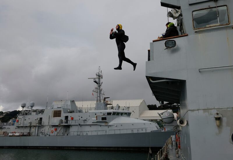 Participants of the 4th Combined Naval Service Diving Section Selection Course being put through through their paces at the Naval Base in Haulbowline in Co Cork.  Photograph: Alan Betson