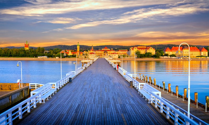 The pier at dawn in Sopot, a spa resort on the Baltic Sea with the longest wooden pier in Europe. Photograph: Getty