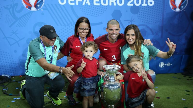 Celebrating Portugal’s Euro 2016 success with his family. Photograph: Getty Images