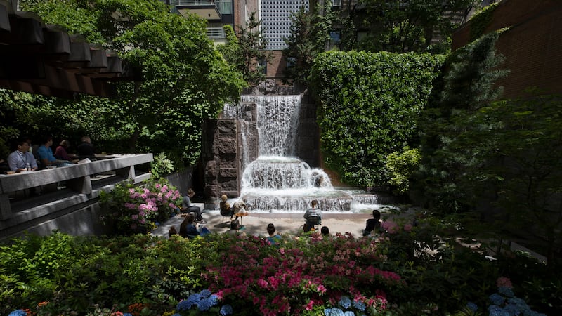 Greenacre Park, a lush oasis in Midtown created by the Rockefeller family, in New York, May 16th, 2017. Photograph: James Etrin/The New York Times